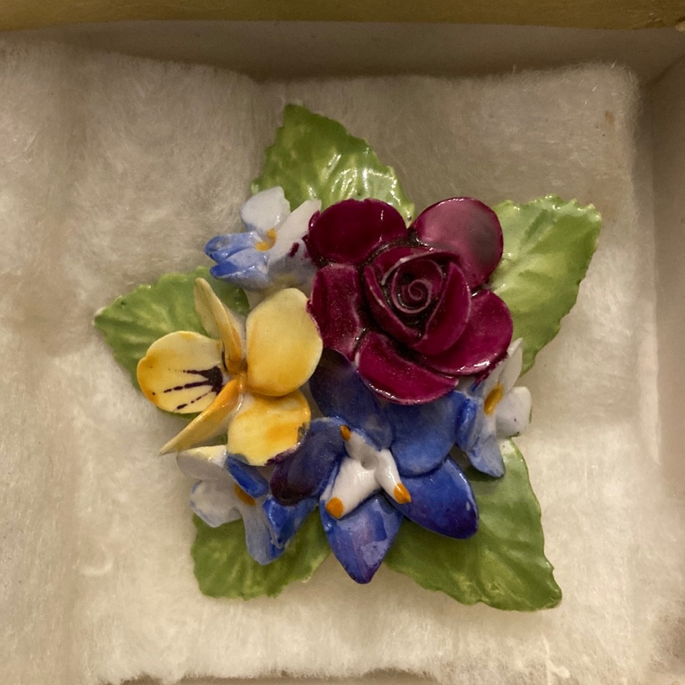 JON ANTON Bone China FLORAL PIN made in England